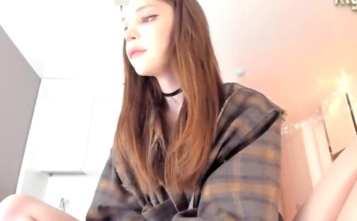 pretty face russian transgirl masturbates on webcam