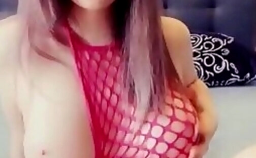 Seducing You and Jerking Off in a Pink Fishnet Bodysuit