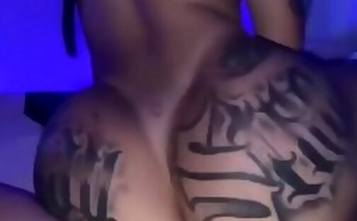 Amazing tatted shemale big ass riding - pov