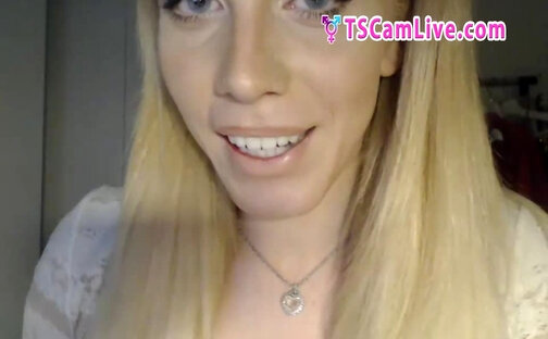 Attractive Blonde T-Girl masturbating  Live at Webcam Part 4