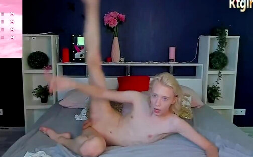 slim blonde teen shemale from Estonia teases on webcam