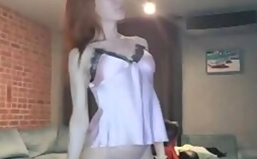 skinny European shemale tugs her dick on webcam