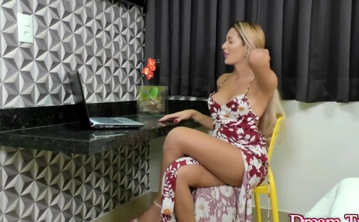 Beautiful Tgirl Bella Atrix Wanks Her Hard Cock in Front of a Webcam